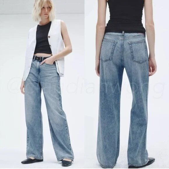 Rag & Bone Women's 28 Audrey Featherweight Logan Mid Rise Wide Leg Denim Jeans - Picture 1 of 11